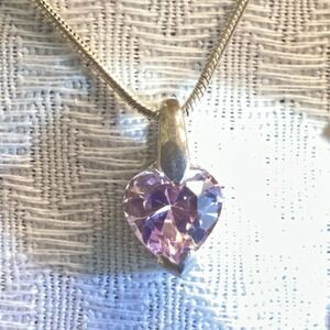 Silver 925 Snake Chain Necklace With Pink Heart Pendant